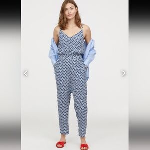 H&M Blue and White Patterned Jumpsuit